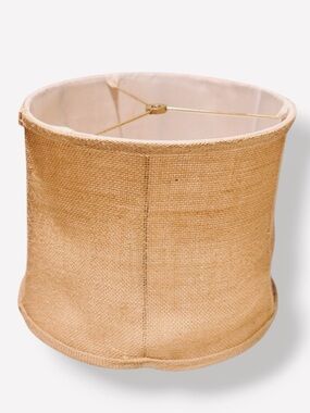 VINTAGE Farmhouse Burlap Tan 14” Drum Lampshade w Woven Texture Lamp Shade